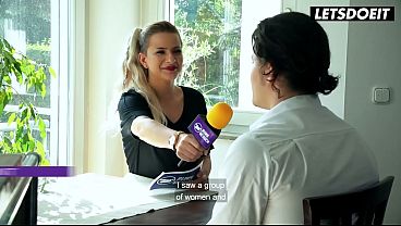 Blonde German MILF Interviews Him at the Table... Then She Starts Begging for His Cock