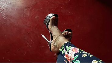 Thalia in sexy transparent heels