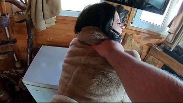  Golden Dress  Fur & Smoking – Hairy Pussy  Deep Blowjob & Hard Doggy On A Freezer