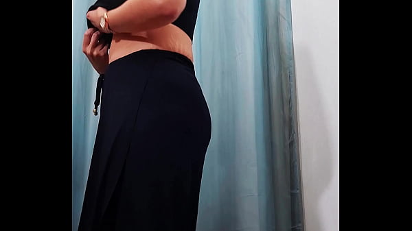 Real sex inside a store fitting room with cumshot on the face.