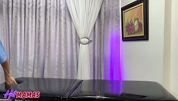 A naughty MILF takes her chubby friend to a massage parlor where the dick is free.