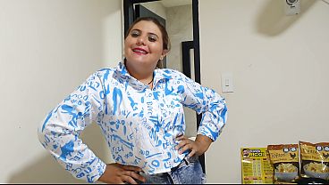 BEAUTIFUL BLONDE IN BLUE BLOUSE LICKS MY DICK BEFORE FUCKING