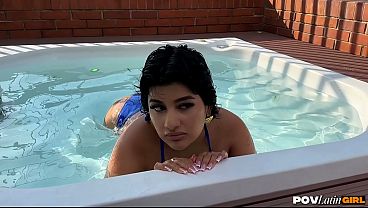 Petite Colombian Stepsister Goes from Jacuzzi to Bed to Suck Cock, Naty Delgado - POVLatinGirl