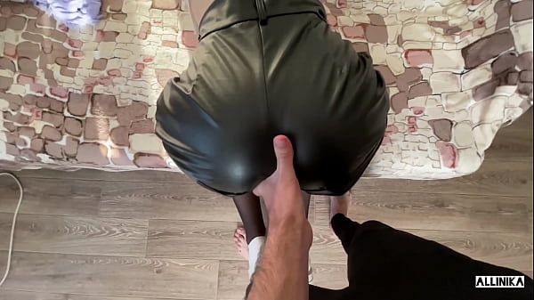 Girlfriend in leather shorts showing herself