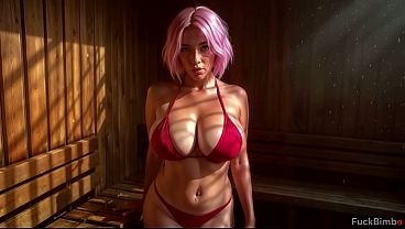 He fucked a loose, easy woman in a sauna and came all over her huge breasts. [AI]
