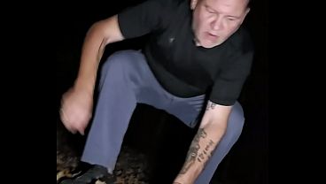 Naked forest walk, cuffed, electro anal/cock
