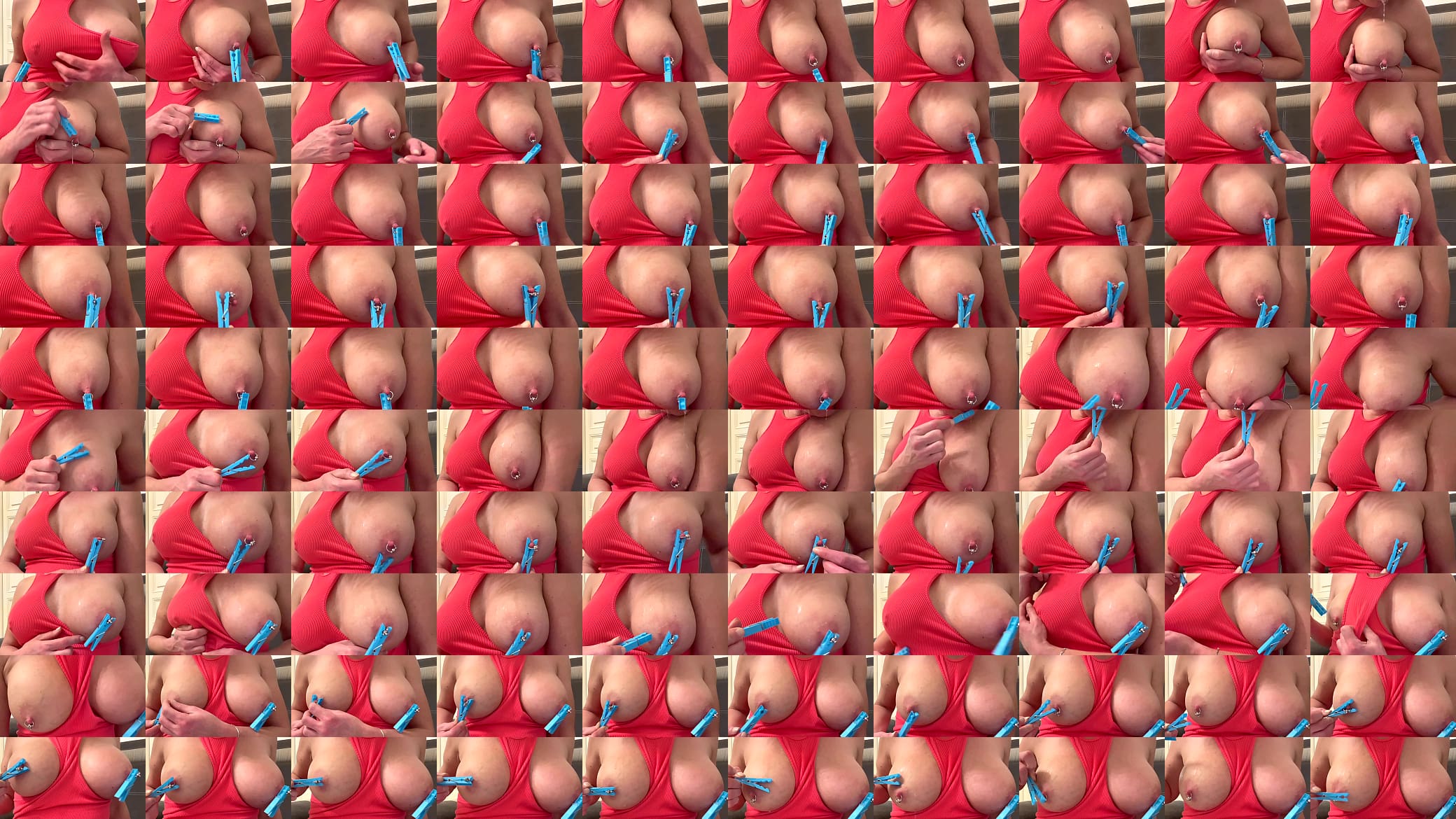 Pierced Nipples hard Play by Clothespins and Spitting on my BigTits 预览图