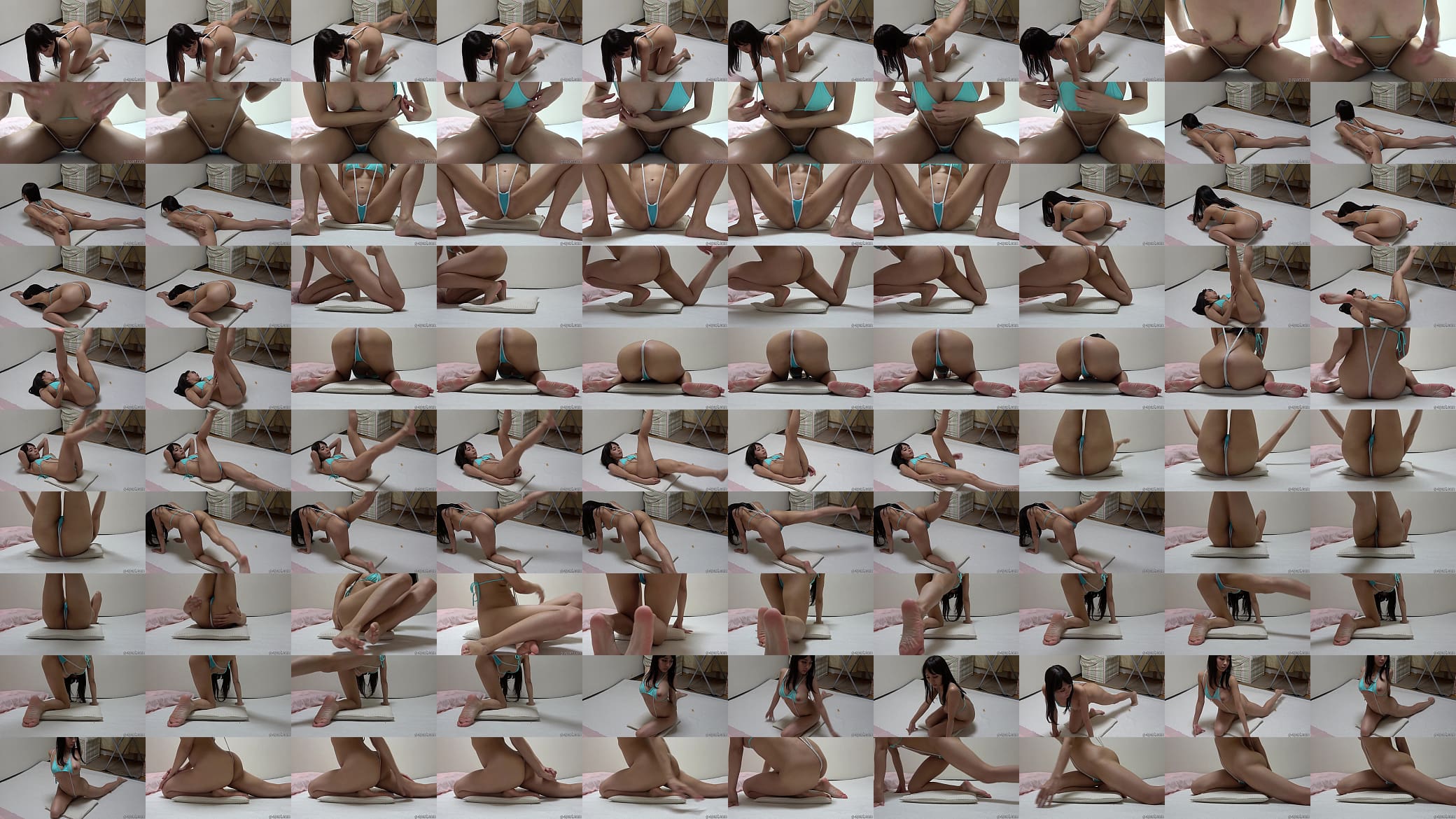 Rika Aimi in Slingshot Bikini Exercising on Webcam 预览图