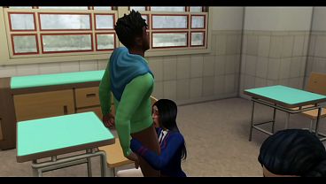 Gabby blowbanged and bukkaked by college professor and students during class. 8 min