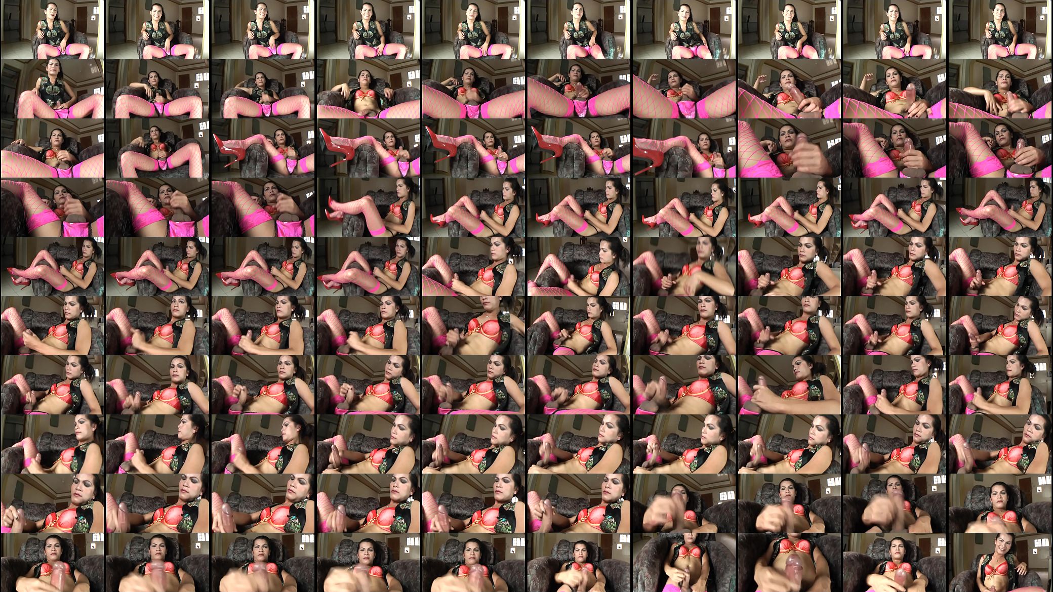 Hot tgirl transexual in lingerie and fishnets rubs her hard tranny cock on cam 预览图