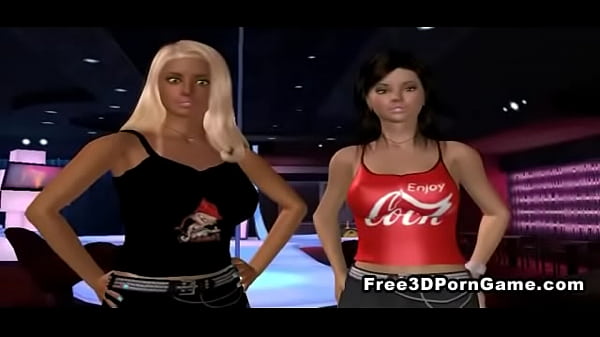 Deux Filles De Strip-Teaseuse Sexy En Dessin Animé 3D Se Partagent Une Bite