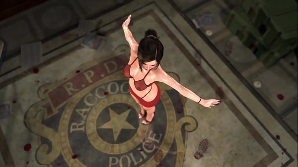 Wiry hot Claire Redfield in sexy red lingerie shows off her delightful body