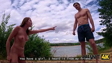 Download Video - HUNT4K&period; He spotted the Couple at a Nudist beach and joined them