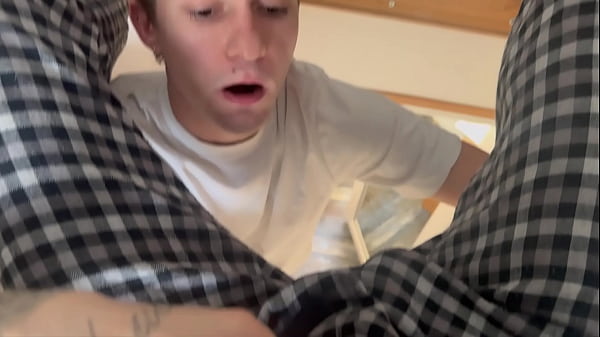 A twink takes a big cock completely in his mouth, the twink gets fucked hard