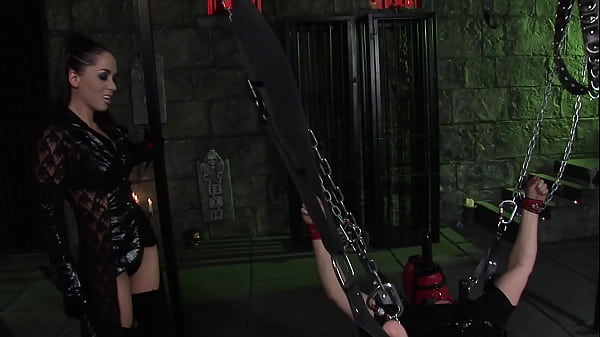 Kaia Kane Plays His Her Slaves Cock As He Is Suspended Immobile Mid-Air