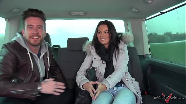 Sexy cutie get into the car and enjoy horny group fuck, three babes on one dude