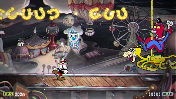 Comendo o burro e descabelando o palhaço em cuphead