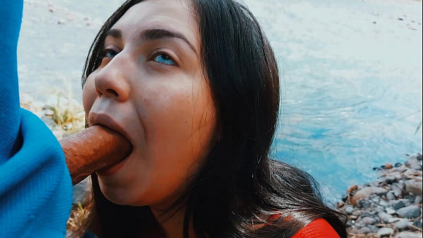 Risky passionate blowjob in nature outdoors
