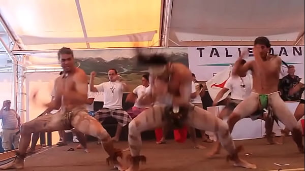 Nearly naked warrior dance