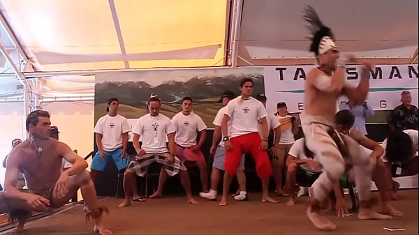 Nearly naked warrior dance