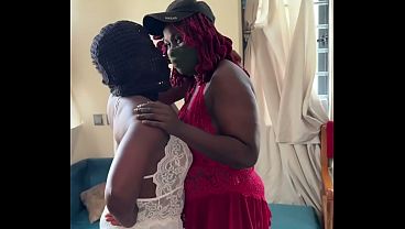 Taking turns on her wet black pussy