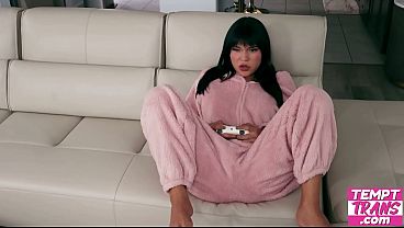 Gorgeous Tgirl Antonella Morena Using the Remote Controller to Pleasure Herself Jayden Marcos Feed Her Hard Dick