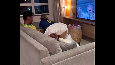 I want that guy's dick, you cuckold! - The big-dicked personal trainer went to watch Brazil at the hot chick's house and fucked the slutty married woman in front of her cuckold husband.