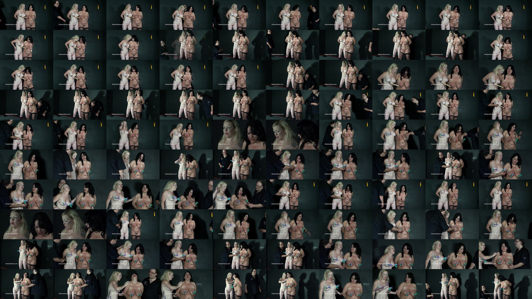 Two amateur slaves nipples clamped and tormented to tears in hard double dominat 预览图