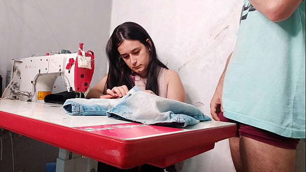 Married seamstress watching client's erection