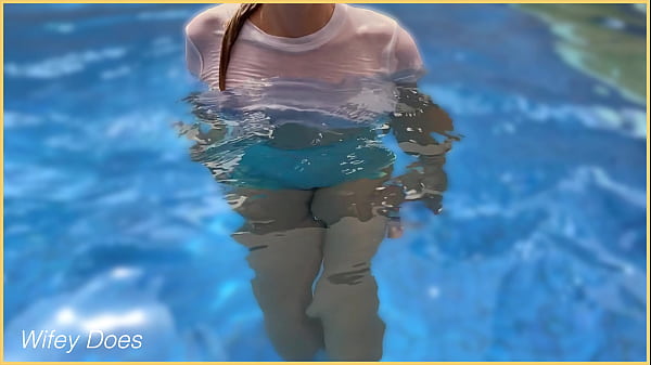 Wifey wet shirt in the pool