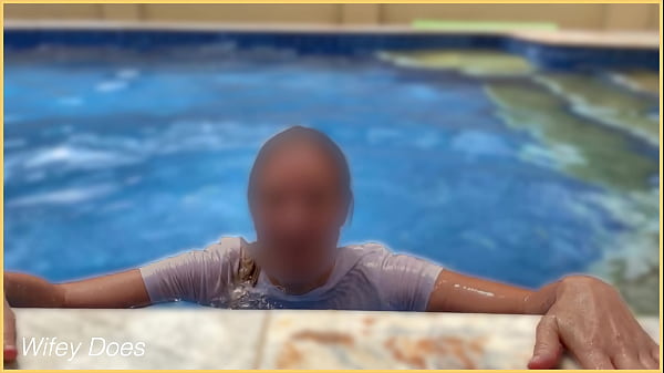 Wifey wet shirt in the pool
