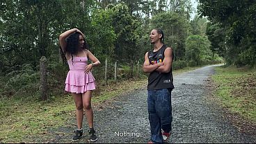 Ebony MILF fucks in the woods with a complete stranger