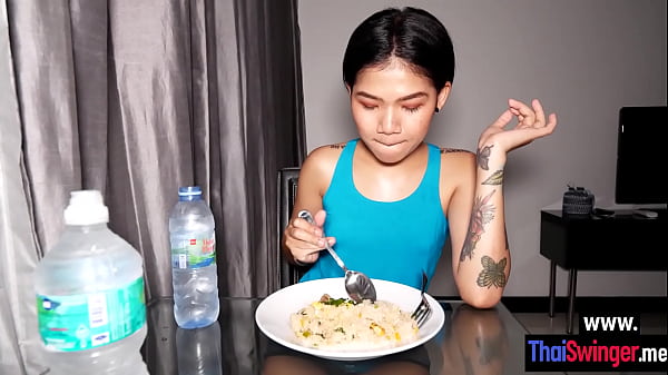 Rough fuck with wet petite Asian teen after she swallowed guys big cock
