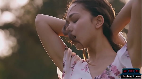 Petite Asian teen model Kit Rysha hot outdoor striptease
