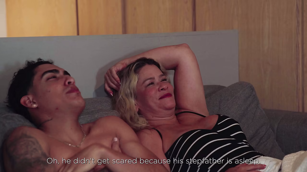 Hot stepmom suggests him have sex quietly so her husband won'_t hear them.