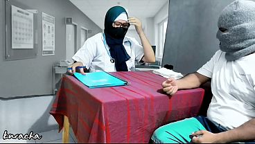 Arabic Doctor allowing her Patient to touch her Boobs