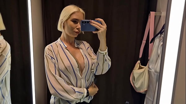 Big Tits in the Dressing Room. Try On Sexy See-Through Outfit