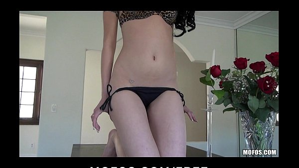 Slutty young skinny brunette strips down & fucks pussy with dildo