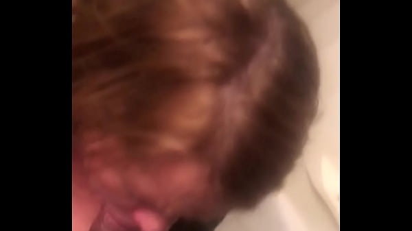 Mature blowjob in bathroom while and bf upstairs