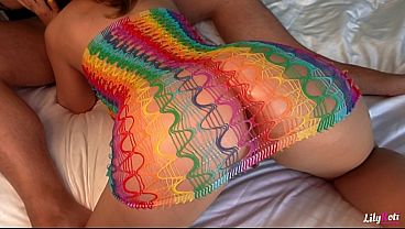 Homemade Sex Tape: Horny GF with Huge Tits in Fishnet Sucks & Fucks in Doggy with Loud Moans | LilyKoti