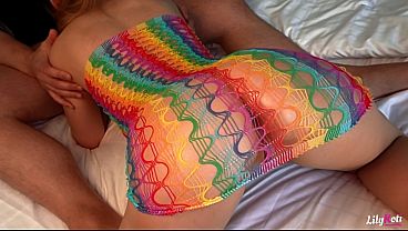 Homemade Sex Tape: Horny GF with Huge Tits in Fishnet Sucks & Fucks in Doggy with Loud Moans | LilyKoti