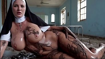 A nun masturbates in the mud and rides a dick in an abandoned building. Very dirty and sinful sex. (AI).