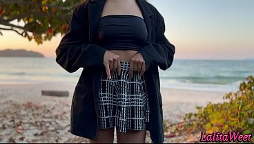 A stroll on the beach with my new student, she's a naughty exhibitionist!
