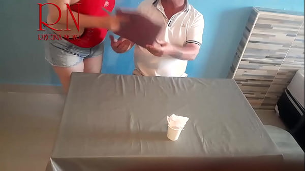 Naked waitress. Restaurant guest eats from the waitress's navel.c1 268