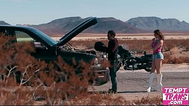 Stuffs the Horny Tgirls Tight Hole In The Desert