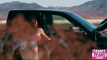 Stuffs the Horny Tgirls Tight Hole In The Desert