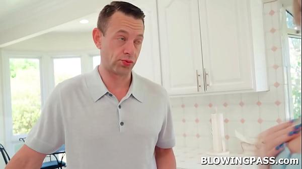 Blonde teen gives random visitor blowjob
