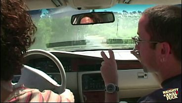 Horny big tits redhead gets picked up on the street and fucked in a threesome.