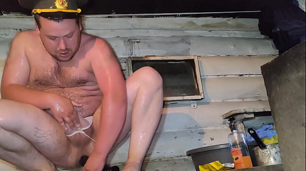 Russian gay rides his huge delicious ass on a b...