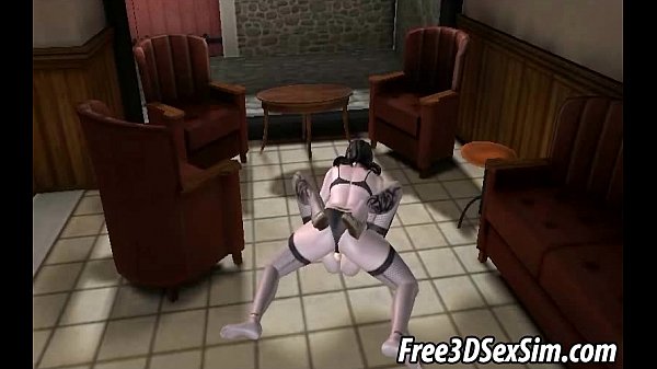 Hot 3D brunette babe gets fucked with a strap on